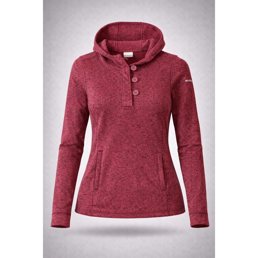 Columbia Womens‎ Marled Burgundy Fleece Henley Hoodie Pullover Darling Days Med